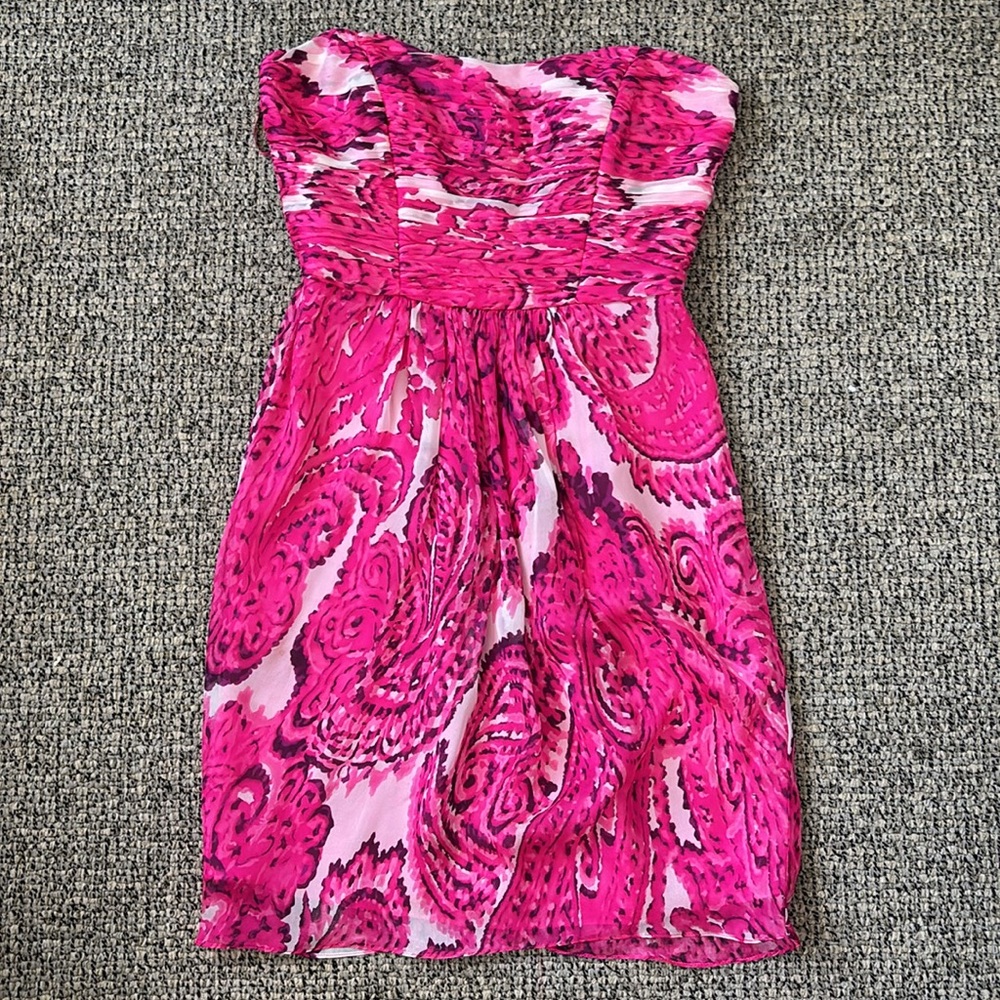 Milly Silk Strapless Gathered Fuchsia Pink Dress Size 2